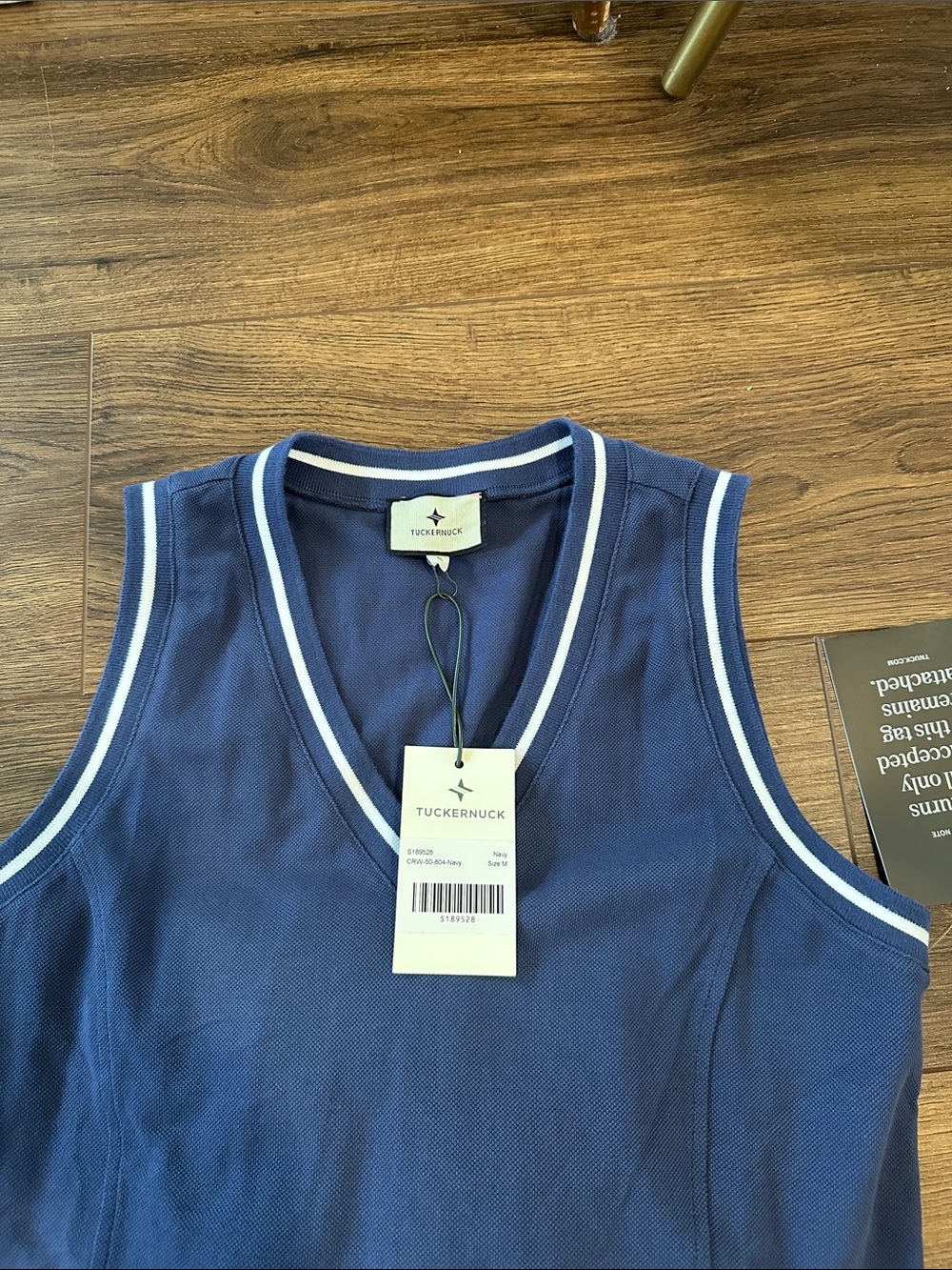 Tuckernuck pleated Navy Sleeveless V-Neck Tennis Dress with White Trim - Picture 3 of 4